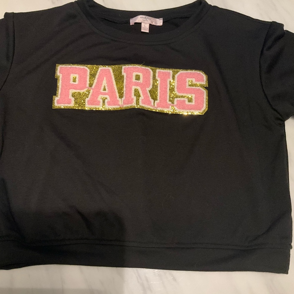 Black Kids Shirt with Pink and Gold 'PARIS' Design